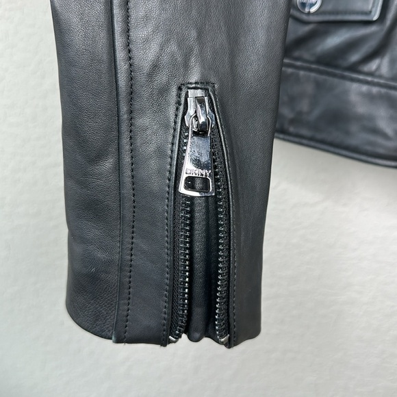 DKNY 100% Leather Black Fully Lined Motorcycle Jacket with Pockets Size M - Picture 5 of 12